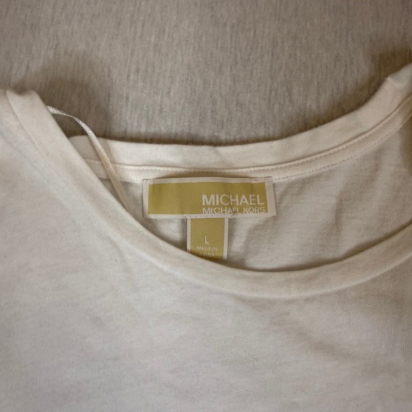 MICHAEL KORS White Short Sleeve Ruffle Trim T Shirt Women Size Large - Picture 3 of 6